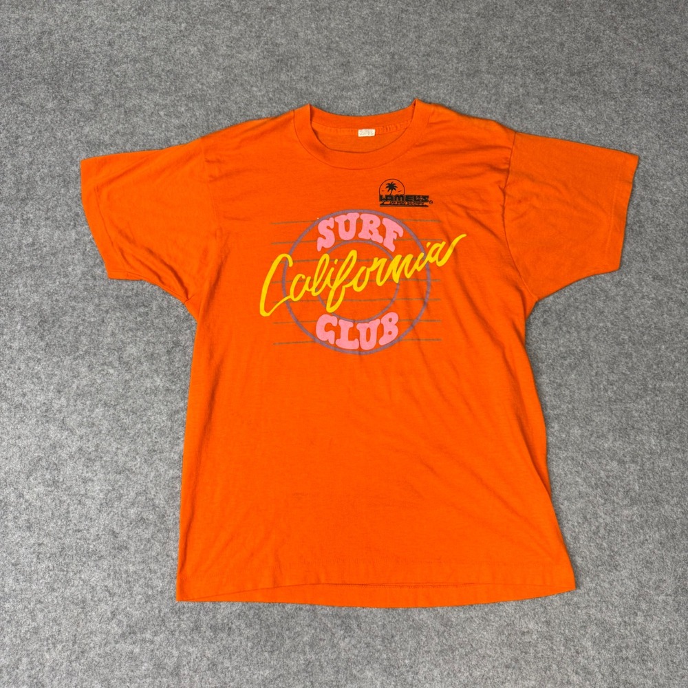 Vintage‎ 80s Lambs Surf California Club T Shirt Orange Single Stitch Mens Large